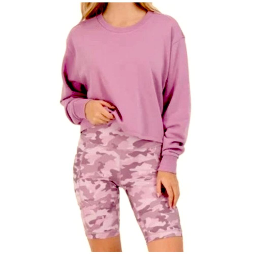 90 DEGREES BY REFLEX Two Piece Sweatshirt Bike Shorts Activewear Set. NWT